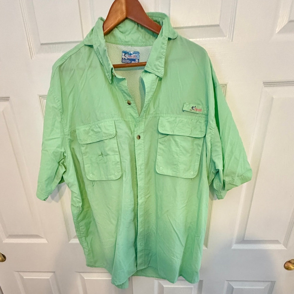 UV protection Mint Green Short Sleeve Fishing Camp Shirt